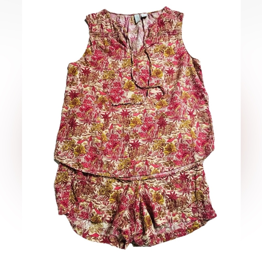 Joie Top Shorts Linen Blend Set Womens L Tropical Print Vacation Resortwear